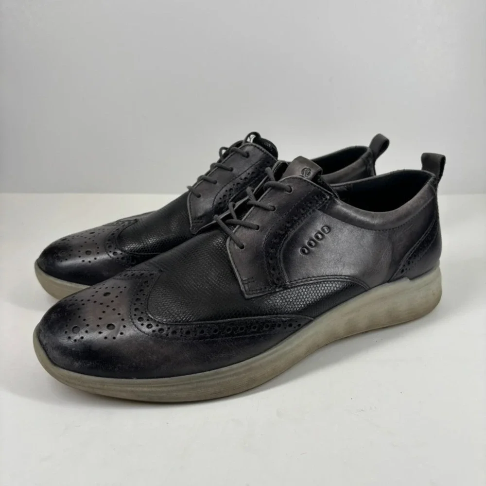 ECCO S-Classic Men's US 9 Magnet Leather Brogue Wingtip Spikeless Golf Shoes